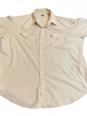 Ely Cattleman Shirt Mens XXL Tan Short Sleeve Pearl Snap Western Cowboy Rodeo
